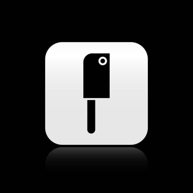 Siyah et doğrama simgesi siyah arka plan üzerinde izole. Et için mutfak bıçağı. Kasap bıçağı. Gümüş kare düğme. Vektör İllüstrasyonu.