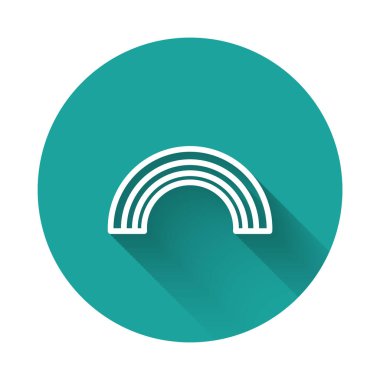 Beyaz çizgi gökkuşağı ikonu uzun gölgeli izole edilmiş. Yeşil daire düğmesi. Vektör İllüstrasyonu.