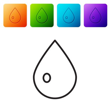 Siyah çizgi su bırakma simgesi beyaz arkaplanda izole edildi. Renkli kare düğmelerle simgeleri ayarla. Vektör İllüstrasyonu.