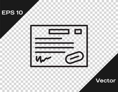 Şeffaf arkaplanda siyah çizgi garanti sertifika şablonu ikonu izole edildi. Vektör İllüstrasyonu.