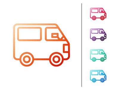 Kırmızı çizgi kargo kamyonu ikonu beyaz arka planda izole edildi. Renk simgelerini ayarla. Vektör İllüstrasyonu.