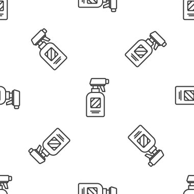 Gri çizgi, berber tabanca sprey şişesi, beyaz arka planda su ikonu izole edilmiş, pürüzsüz desen. Vektör İllüstrasyonu.