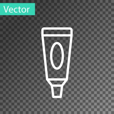 Şeffaf arkaplanda beyaz çizgi kremi ya da losyon kozmetik tüp simgesi izole edildi. Erkekler için vücut bakım ürünleri. Vektör İllüstrasyonu.