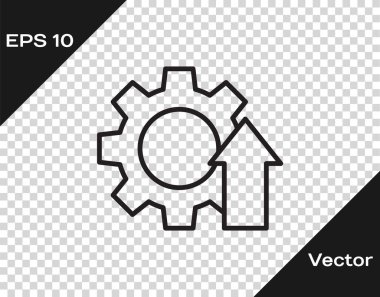 Siyah çizgi Arrow büyüme vitesi iş simgesi şeffaf arkaplanda izole edildi. Üretkenlik simgesi. Vektör İllüstrasyonu.