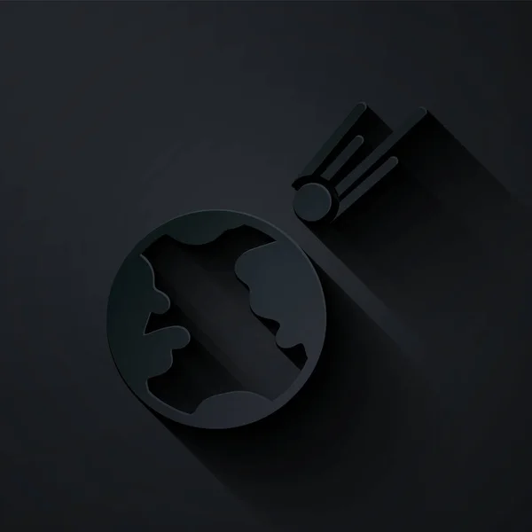 Paper Cut Comet Falling Fast Icon Isolated Black Background Paper — ストックベクタ