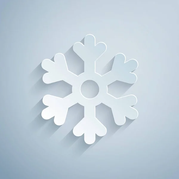 Corte Papel Icono Copo Nieve Aislado Sobre Fondo Gris Estilo — Vector de stock