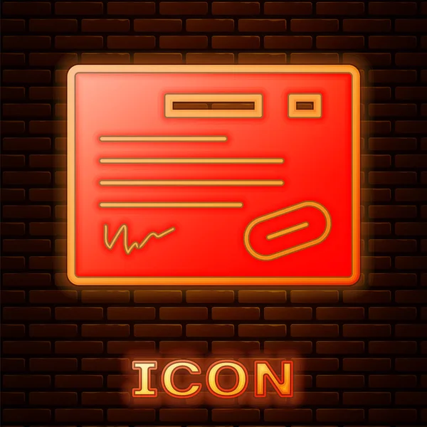 Žhnoucí Neon Záruka Certifikát Šablony Ikona Izolované Pozadí Cihlové Zdi — Stockový vektor