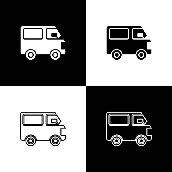 Set Delivery Cargo Truck Vehicle Icon Isolated Black White Background — Stock Vector