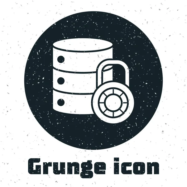 Seguridad Del Servidor Grunge Con Icono Candado Cerrado Aislado Sobre — Vector de stock