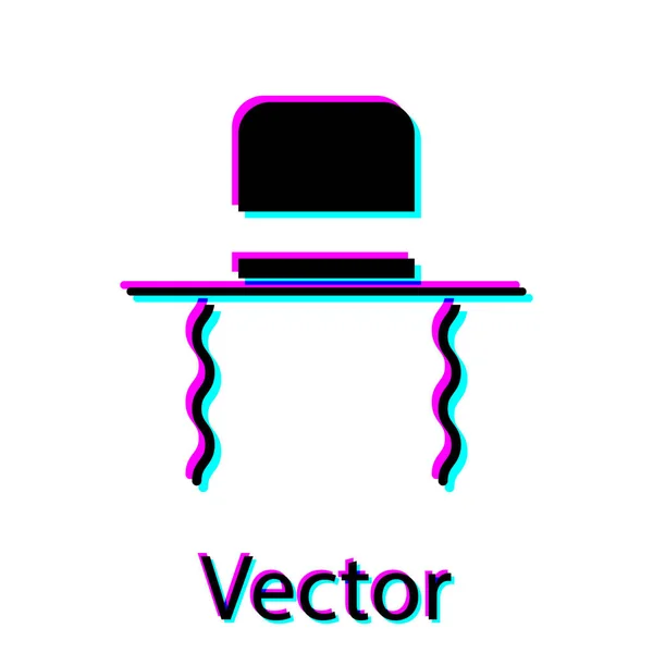 Black Orthodox Jewish Hat Sidelocks Icon Isolated White Background Еврейские — стоковый вектор