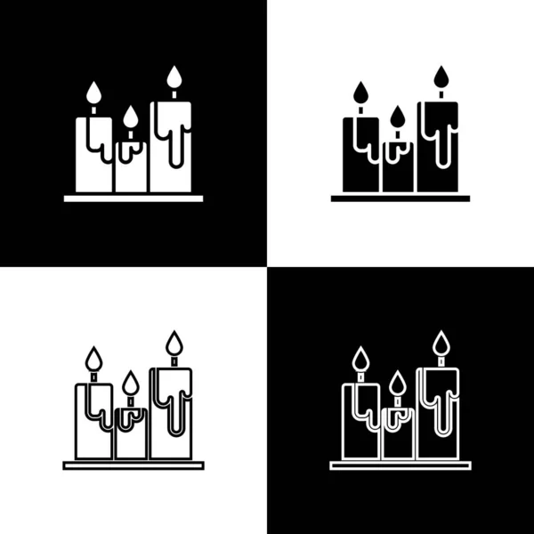 Set Icono Velas Quemadas Aisladas Sobre Fondo Blanco Negro Vara — Archivo Imágenes Vectoriales