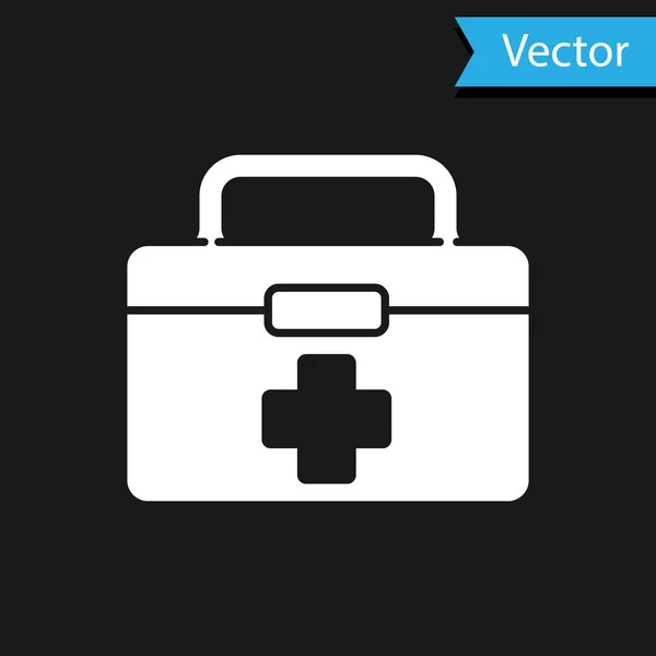 Icono Del Kit Primeros Auxilios Blanco Aislado Sobre Fondo Negro — Vector de stock