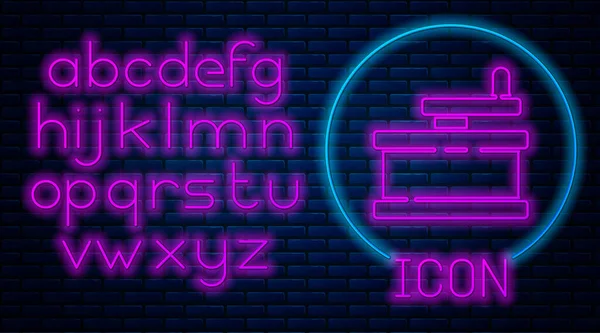 Icono Molinillo Manual Neón Brillante Aislado Sobre Fondo Pared Ladrillo — Archivo Imágenes Vectoriales