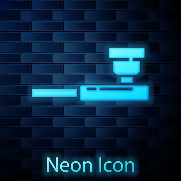 Glödande Neon Rökpipa Med Rökikon Isolerad Tegelvägg Bakgrund Tobaksrör Vektor — Stock vektor