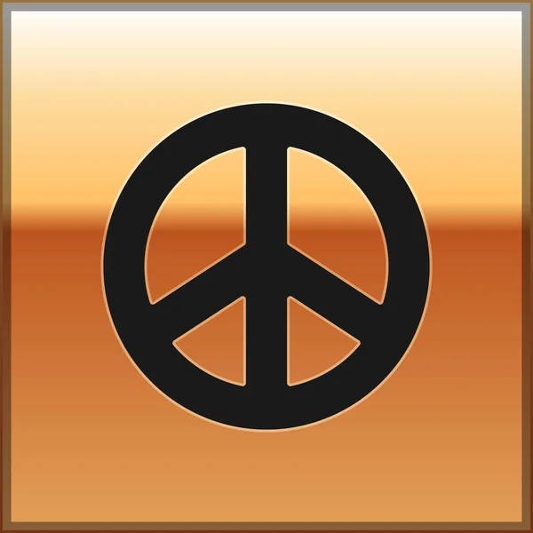 Black Peace Icoon Geïsoleerd Gouden Achtergrond Hippie Symbool Van Vrede — Stockvector