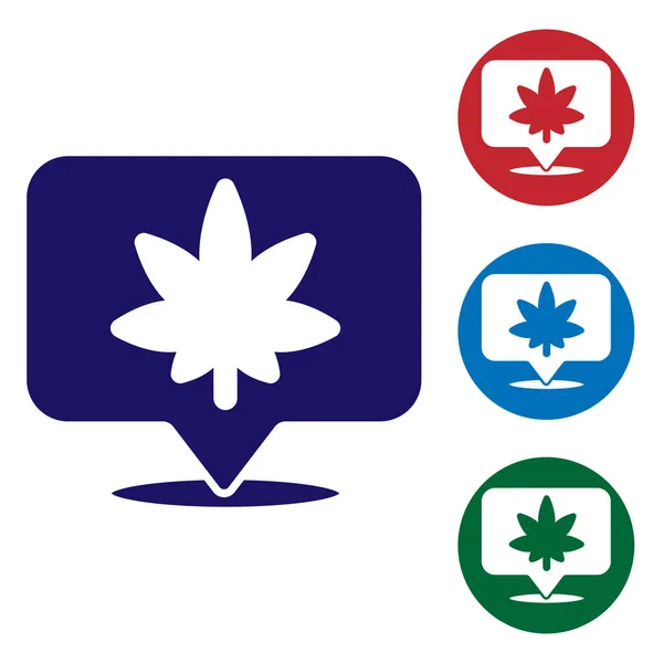 Pointeur Carte Bleue Icône Feuille Marijuana Cannabis Isolé Sur Fond — Image vectorielle