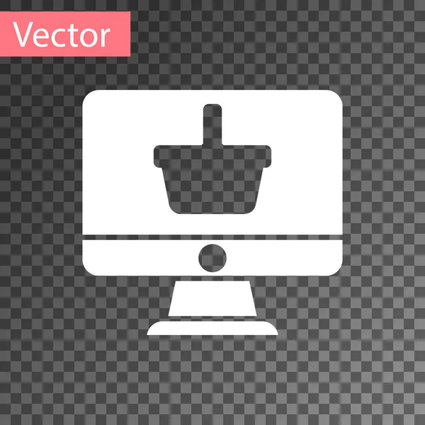 Monitor Ordenador Blanco Con Icono Cesta Compra Aislado Sobre Fondo — Vector de stock