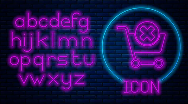 Ragyogó Neon Távolítsa Bevásárlókocsi Ikon Elszigetelt Téglafal Háttér Online Vásárlási — Stock Vector