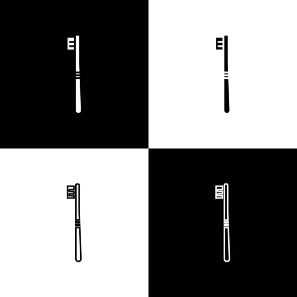 Set Tandenborstel Pictogram Geïsoleerd Zwart Wit Achtergrond Vector Illustratie — Stockvector