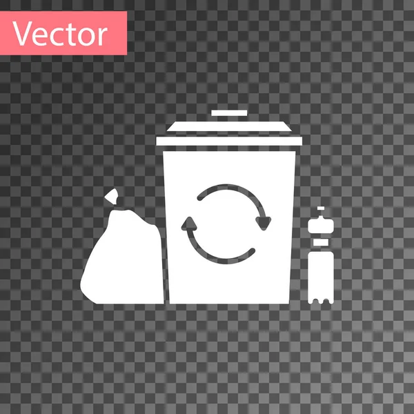 Cubo Reciclaje Blanco Con Icono Símbolo Reciclaje Aislado Sobre Fondo — Vector de stock