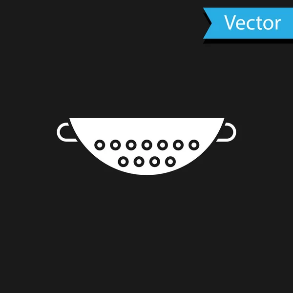 Weiße Küche Sieb Symbol Isoliert Auf Schwarzem Hintergrund Kochutensilien Besteckschild — Stockvektor