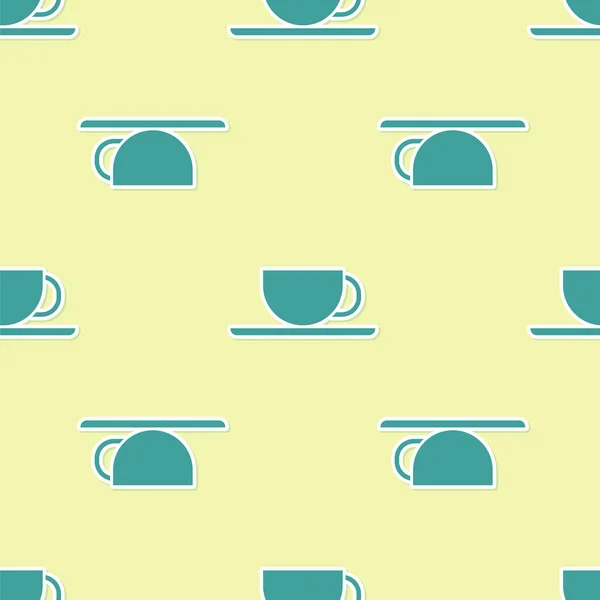 Зелений Значок Чашки Кави Ізольований Безшовний Візерунок Жовтому Тлі Чайна — стоковий вектор