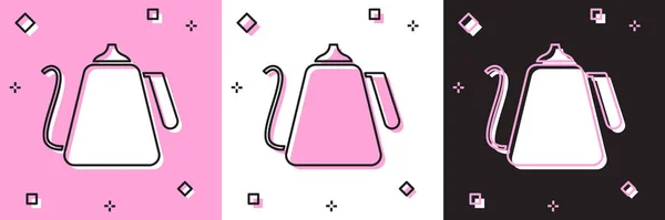 Set Kettle Handle Icon Isolated Pink White Black Background Teapot — Stock Vector