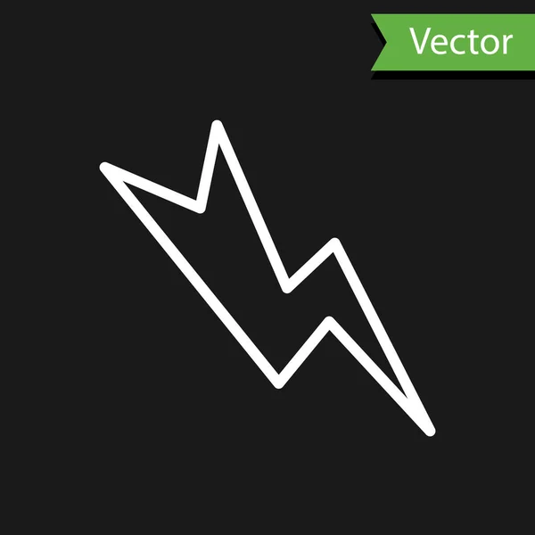 Weiße Linie Blitz Symbol Isoliert Auf Schwarzem Hintergrund Blitzzeichen Ladung — Stockvektor