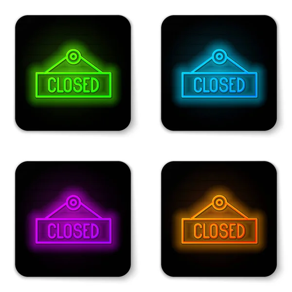 Glowing Neon Line Hanging Sign Text Closed Icon Isolated White — Stock Vector