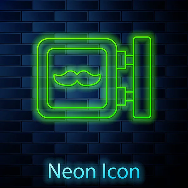 Świecące Neon Linii Ikona Barbershop Izolowane Tle Cegły Ściany Logo — Wektor stockowy