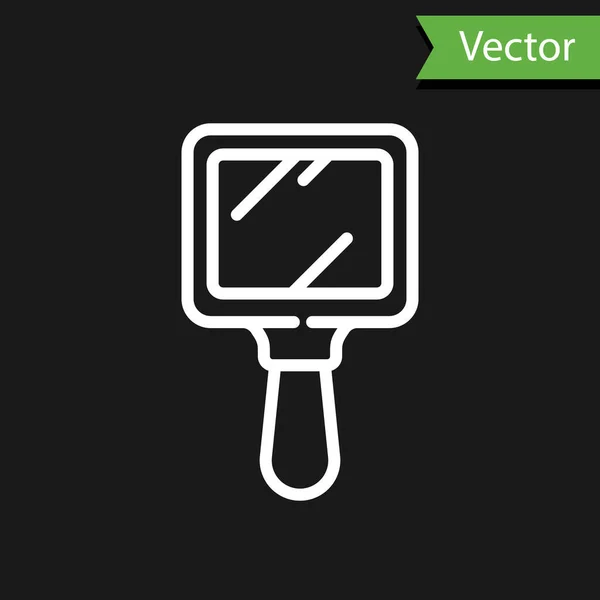 Weiße Linie Handspiegel Symbol Isoliert Auf Schwarzem Hintergrund Vektorillustration — Stockvektor