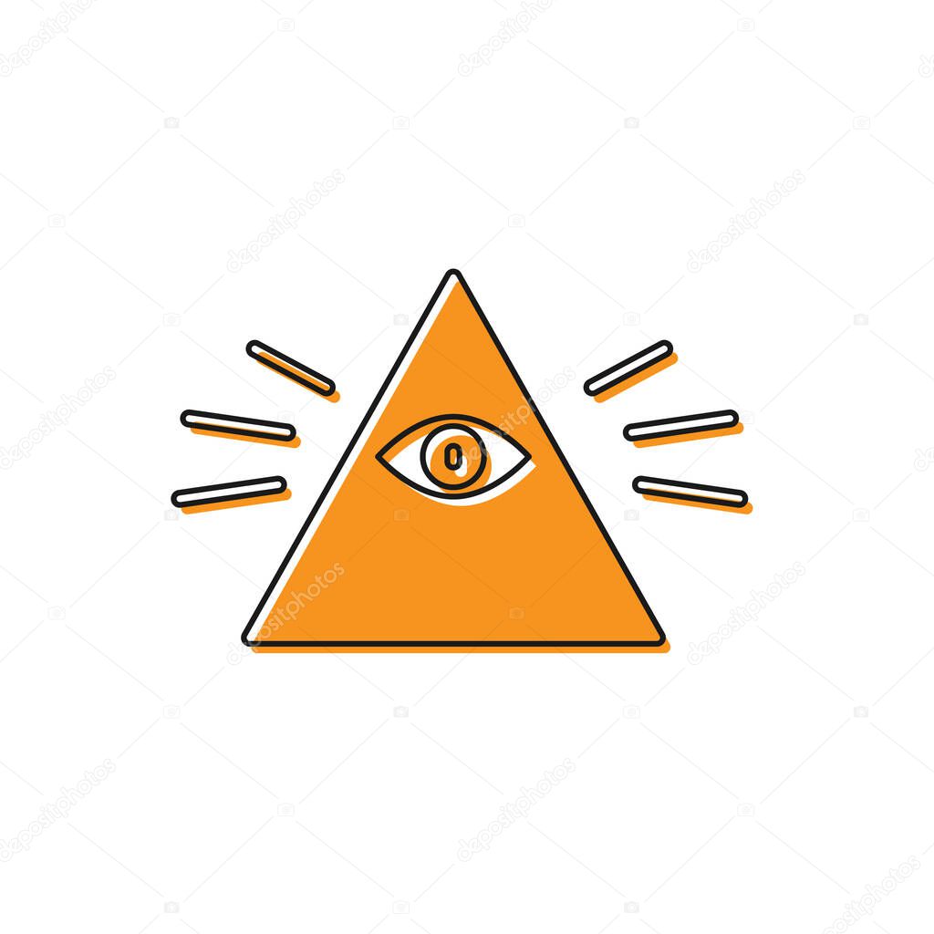 Orange Masons symbol All-seeing eye of God icon isolated on white background. The eye of Providence in the triangle.  Vector Illustration.