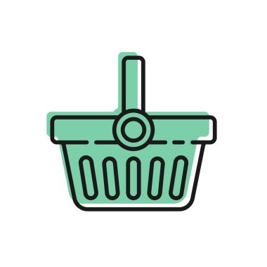 Siyah çizgi Alışveriş sepeti simgesi beyaz arka planda yalıtılmış. Online satın alma konsepti. Teslimat hizmeti işareti. Alışveriş sepeti sembolü. Vektör İllüstrasyonu.