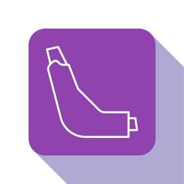 Beyaz çizgi solunum aygıtı simgesi beyaz arkaplanda izole edildi. Öksürük şurubu, solunum, alerjik hasta. Mor kare düğme. Vektör İllüstrasyonu.