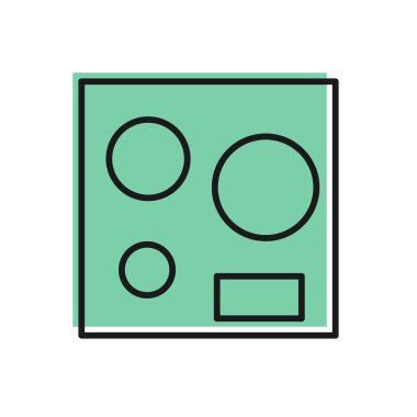 Siyah çizgi elektrikli soba ikonu beyaz arka planda izole edildi. Mutfak tabelaları. Dört daire ocağı olan bir hob. Vektör İllüstrasyonu.