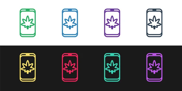 Set Line Mobiele Telefoon Medicinale Marihuana Cannabis Blad Pictogram Geïsoleerd — Stockvector