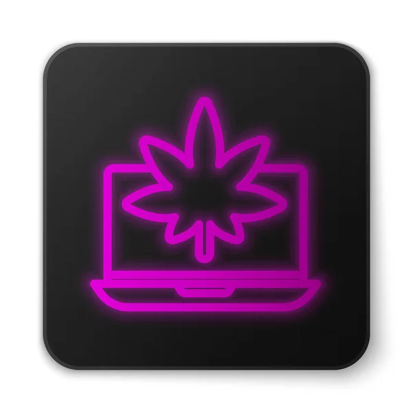 Línea Neón Brillante Ordenador Portátil Marihuana Medicinal Icono Hoja Cannabis — Archivo Imágenes Vectoriales