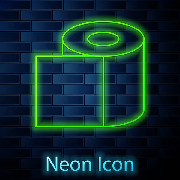 Leuchtende Neon Linie Toilettenpapierrolle Symbol Isoliert Auf Backsteinwand Hintergrund Vektorillustration — Stockvektor
