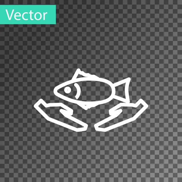 White Line Fish Care Icon Isolated Transparent Background Vector Illustration — ストックベクタ