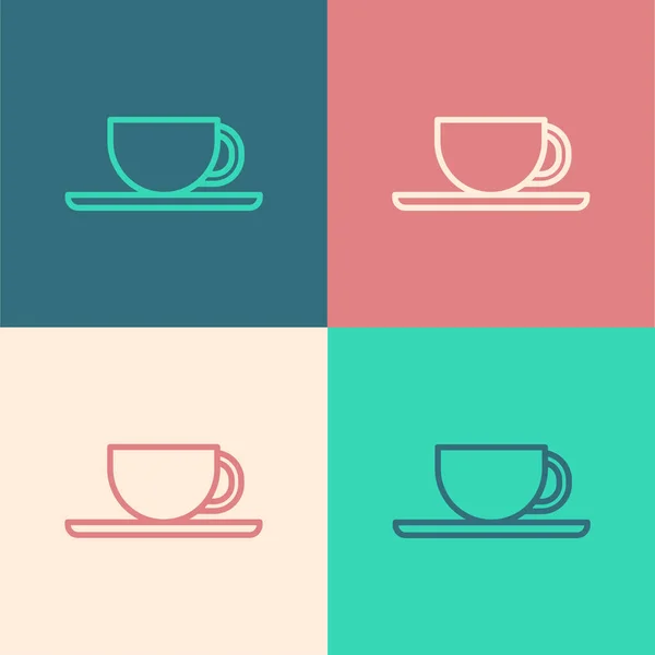 Pop Art Linie Kaffeetasse Symbol Isoliert Auf Farbigem Hintergrund Teetasse — Stockvektor
