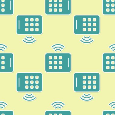 Yeşil kablosuz tablet simgesi sarı arkaplanda pürüzsüz desen izole etti. İnternet kavramının kablosuz bağlantısı. Vektör.