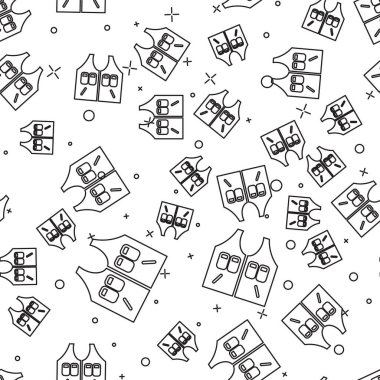 Siyah çizgili av ceketi ikonu beyaz arka planda izole edilmiş pürüzsüz desen. Av yeleği. Vektör.