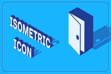 Isometric Kapalı kapı simgesi mavi arkaplanda izole edildi. Vektör.