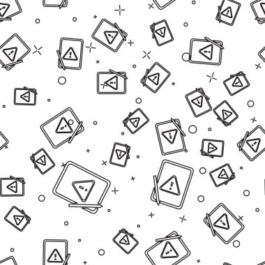 Beyaz zemin üzerinde ünlem işareti simgesi olan siyah çizgi grafiksel tableti izole edilmiş. Uyarı mesajı akıllı telefon uyarısı. Vektör.