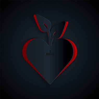 Kağıt kesiği Kalp simgesi siyah arkaplanda izole edildi. İlk yardım. Sağlık, tıbbi ve eczane işaretleri. Kağıt sanatı tarzı. Vektör.