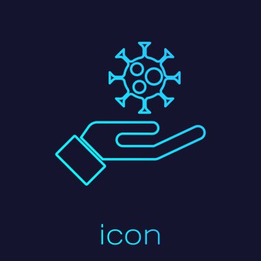 Mavi arka planda virüsün simgesi olan turkuaz hat El. Corona virüsü 2019-nCoV. Bakteri ve mikroplar, hücre kanseri, mikrop, mantar. Vektör..