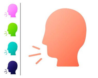 Mercan Adam beyaz arka planda izole edilmiş öksürük ikonu. Viral enfeksiyon, grip, grip, soğuk algınlığı semptomları. Tüberküloz, kabakulak, boğmaca. Renk simgelerini ayarla. Vektör...