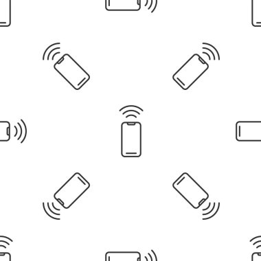 Gri çizgi, kablosuz akıllı telefon ikonu beyaz arka planda kusursuz desen izole etti. Vektör.
