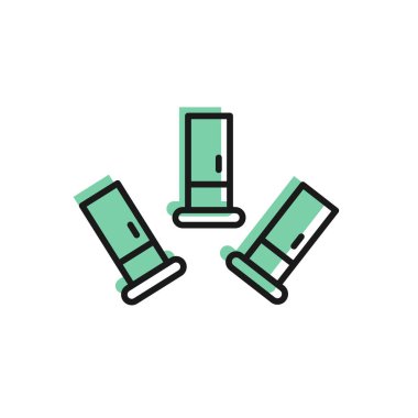 Siyah çizgi kartuş simgesi beyaz arkaplanda izole edildi. Av tüfeği av tüfeği fişeği. Tüfek mermisi ikonu. Vektör.