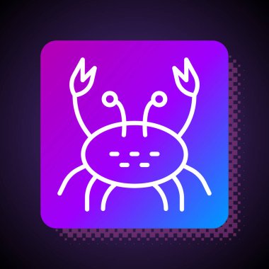 Beyaz çizgi Yengeç simgesi siyah arkaplanda izole edildi. Kare renk düğmesi. Vektör.